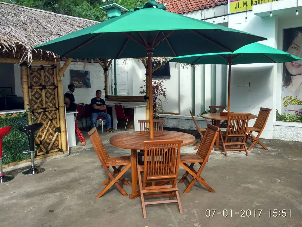 2026BJ Set meja payung Taman cafe kayu jati GRADE B BEKASI