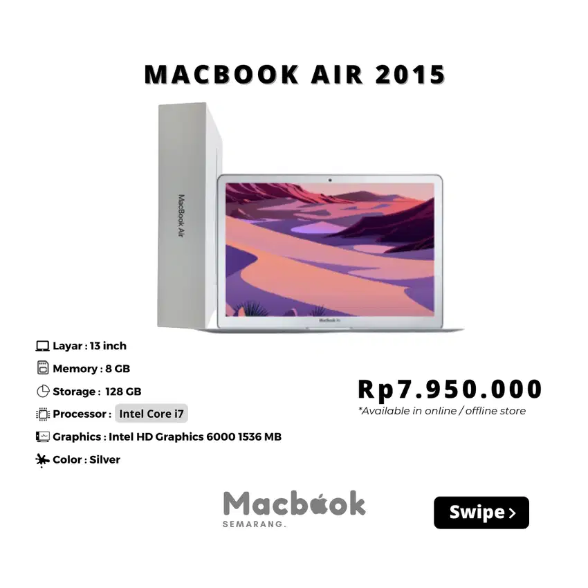 MACBOOK AIR 2015 FULSET RAM 8/128 GB i7