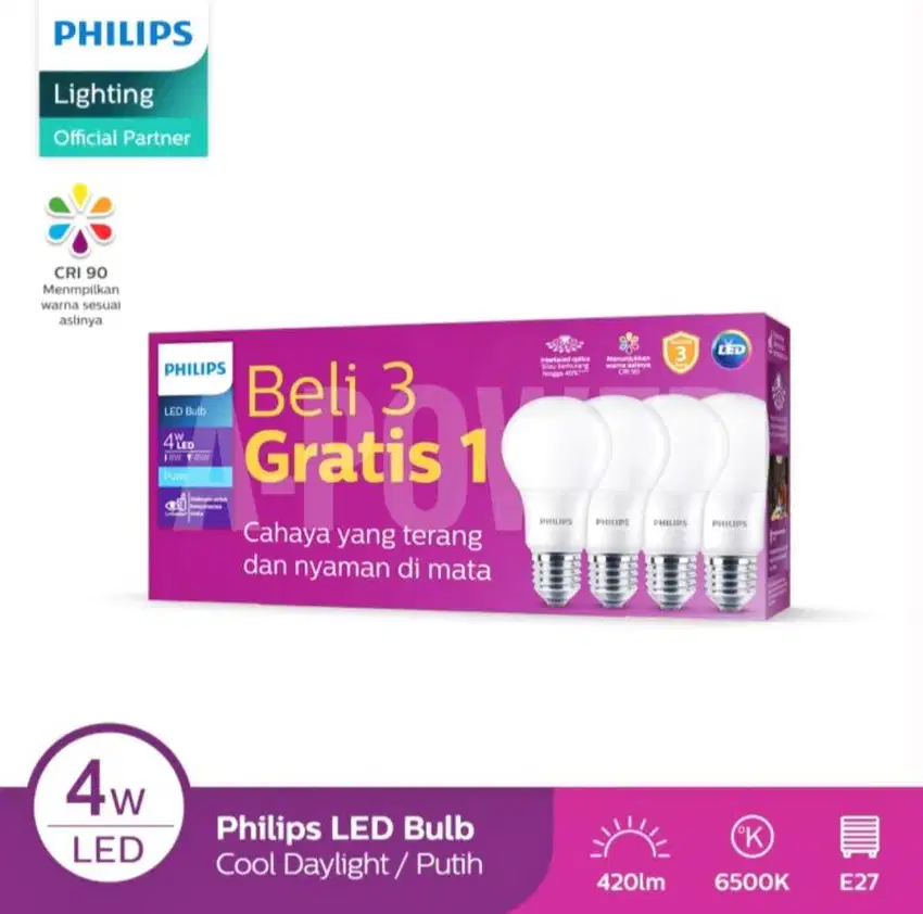 Philips - Lampu LED Bulb/Bohlam Multipack 4W (Putih)