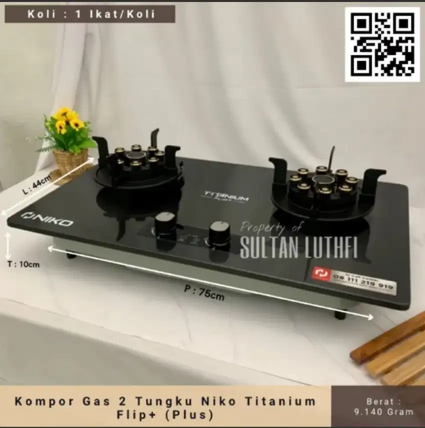 Kompor Gas 2 Tungku Niko Titanium Flip + (Plus)