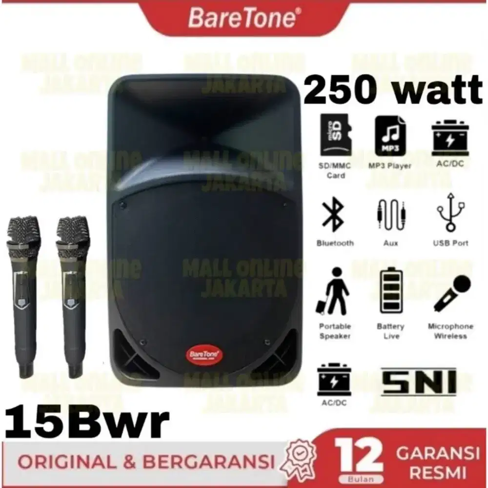 Speaker portable baretone max15bwr 250watt