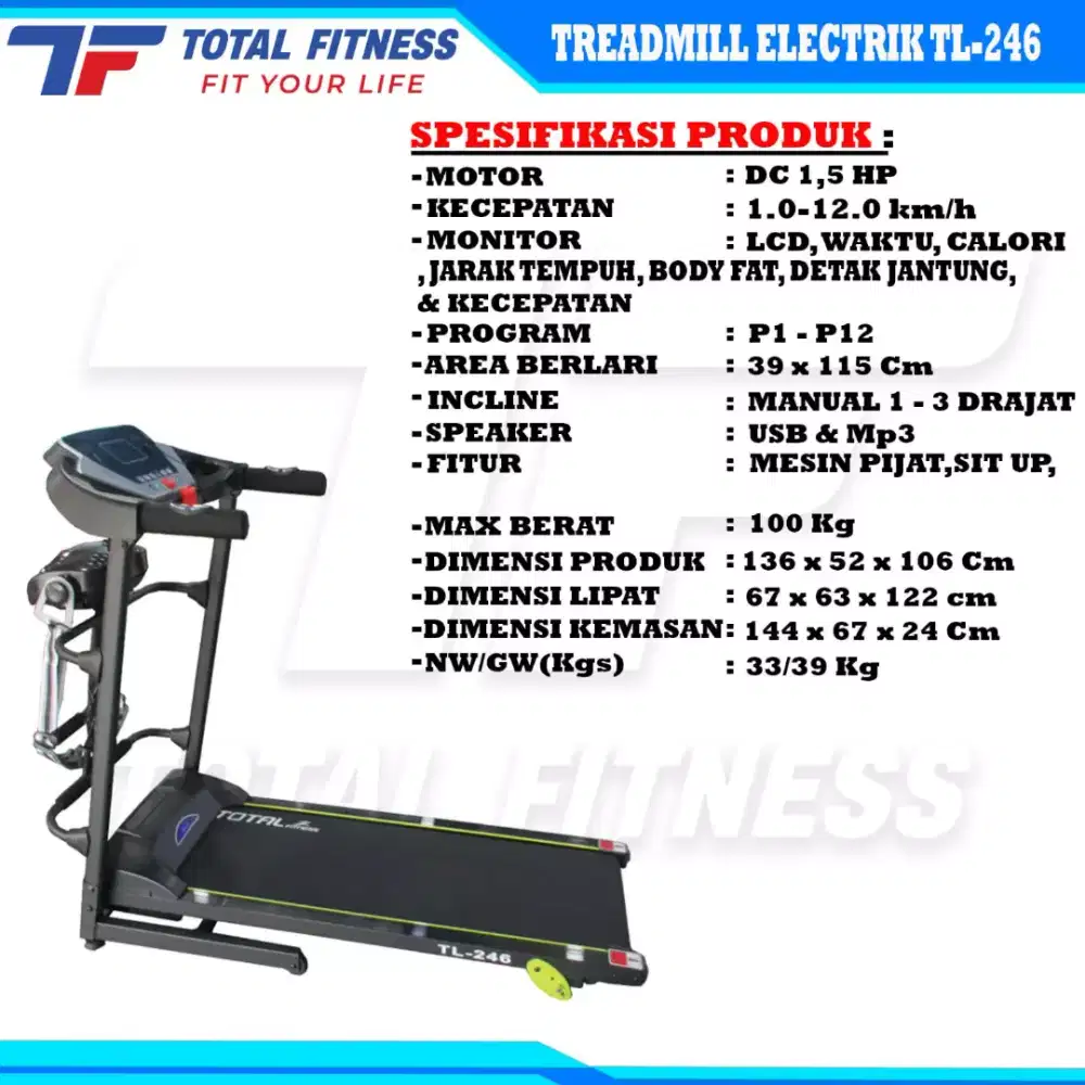 TREADMILL ELEKTRIK  TOTAL FIT TIPE 246