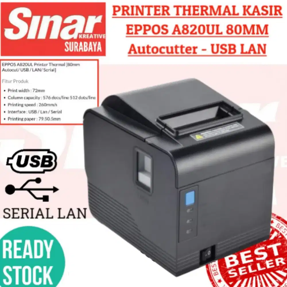 PRINTER THERMAL AUTOCUTTER 80mm A820UL MESIN KASIR USB LAN - RJ11
