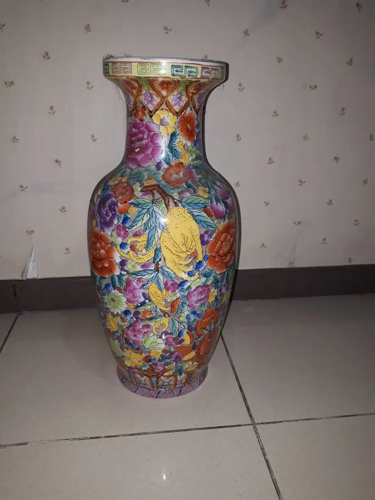 China Ceramic Flower Vas Keramik Antik Jadul Motif Bunga (A-089)