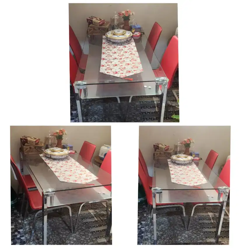 Meja makan kaca 1 set