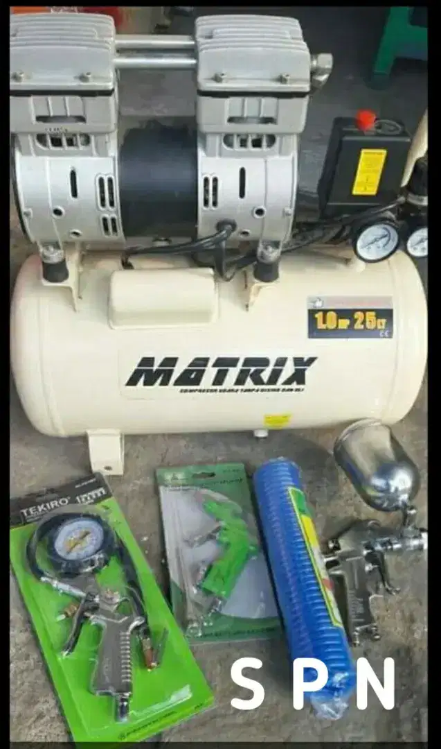 Kompresor Listrik 1 HP oiless tipe silent 1 set Lengkap