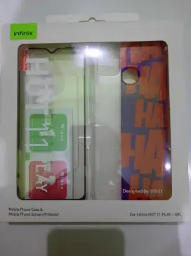 Casing dan anti gores kaca infinix hot 11play original