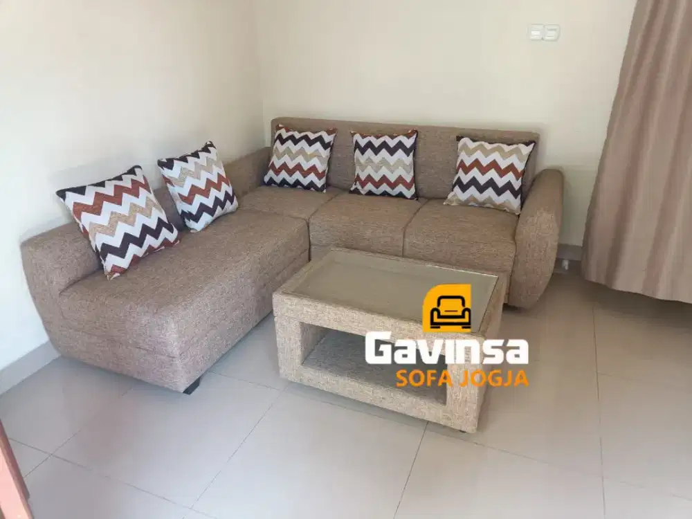 Premium Sofa L Putus Oval , Bahan Viena Wood (Garansi 2 tahun)*