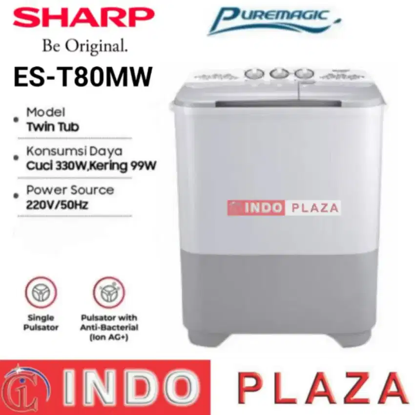 MESIN CUCI 2 TABUNG SHARP 8kg ES-T80MW