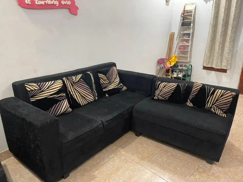 SOFA L BLACK MURAH +MEJA