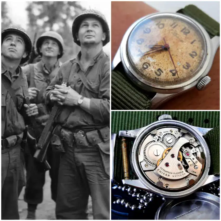 Enicar military watch WW2 1945 hamilton omega longines tag heuer seiko