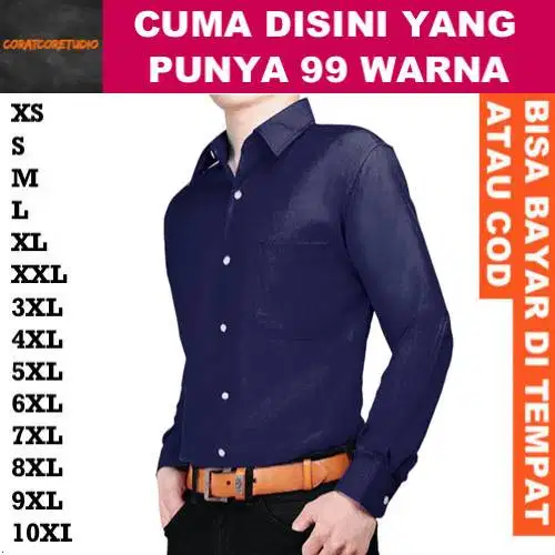 Hem Cowok Panjang Polos Formal Casual BIRU NAVY DONGKER TUA GELAP