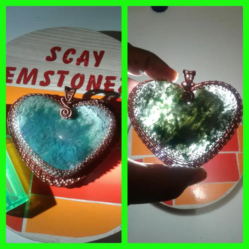 Natural batu akik liontin curving love big size