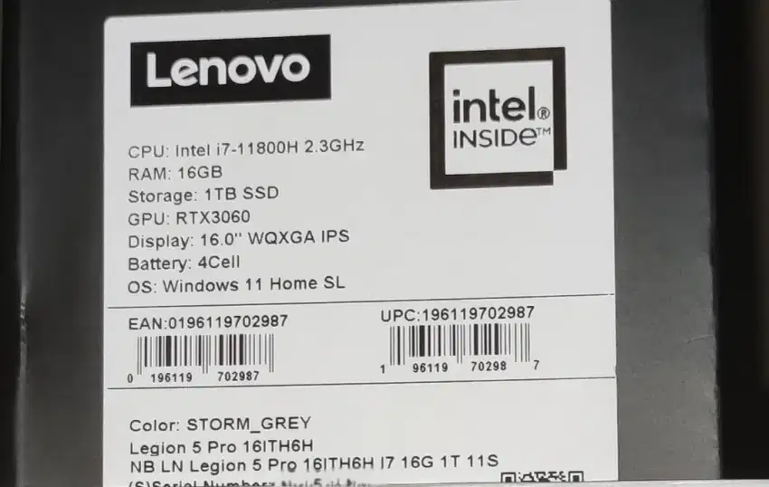 Lenovo Legion 5i pro i7 11800H RTX3060 New Gress box segel