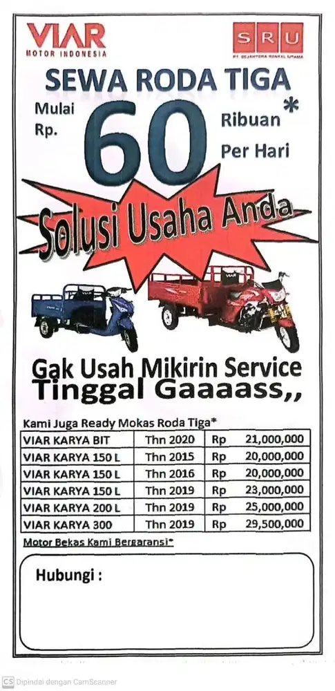 Sewa Motor Roda Tiga