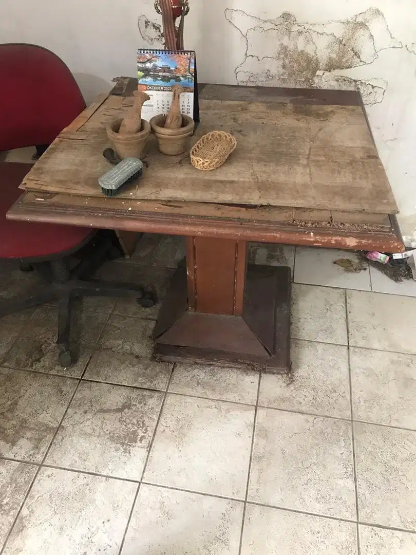 meja makan lengkap dng Kursi 3bh mdl ja ti  vintage kondisi bagus