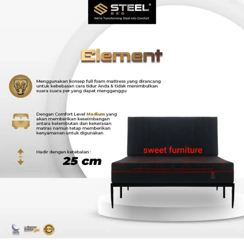 Kasur busa tebal 25cm Steel Element 5 kaki