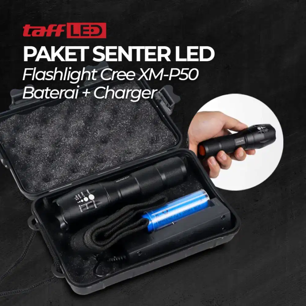 Taffled paket senter LED Flashlight cree xm-p50+ baterai+charger