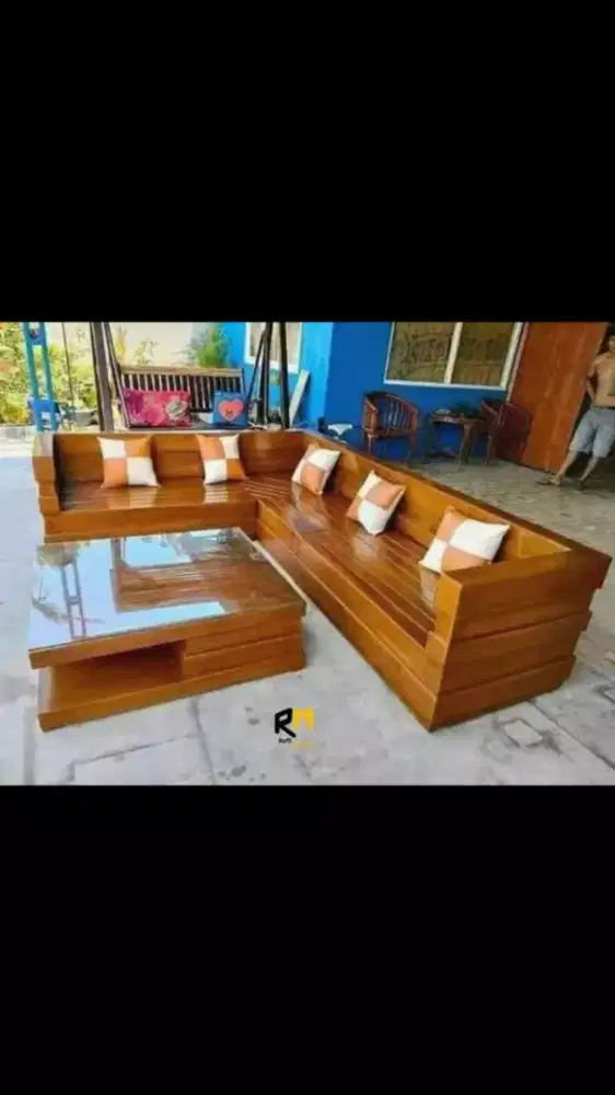 Kursi Sudut Jati Gajah Bonus Bantal