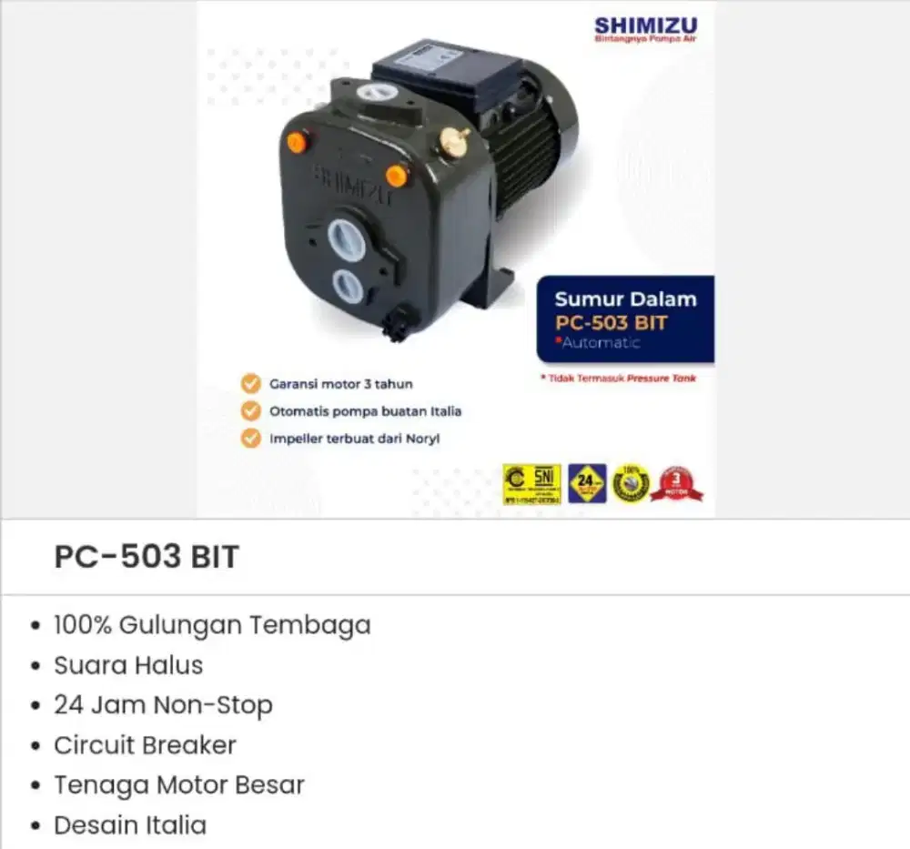 POMPA AIR SUMUR DALAM PC 503 SHIMIZU