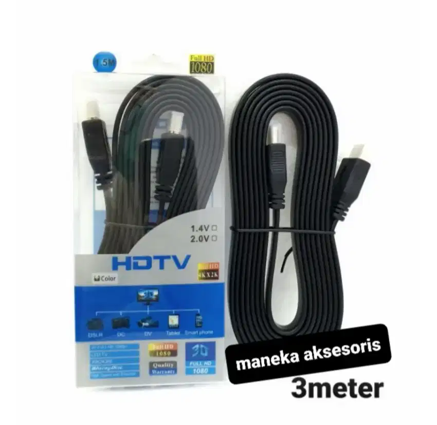 Kabel HDMI 1,5m Flat 3 m 1,5 dan 3 Meter HDTV High Speed Pipih Gepeng