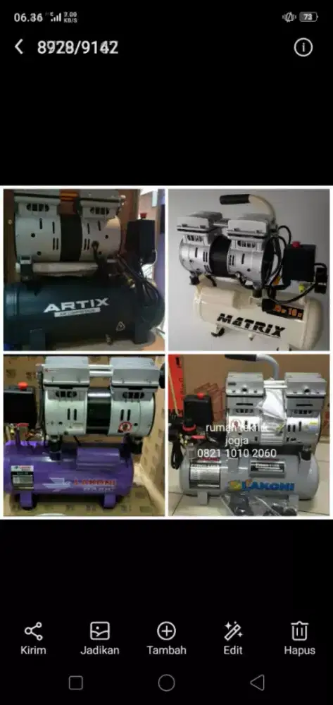(Rumah teknik jogja)aneka kompresor oiless 9liter, harga mulai 1 jt