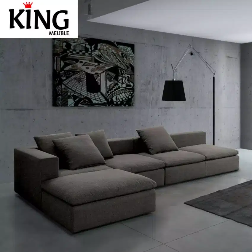 sofa minimalis L shape ruang tamu keluarga