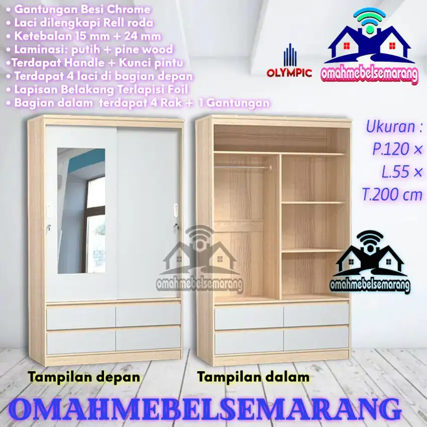 Lemari pakaian pintu geser OLYMPIC WHITNEY almari baju sliding door