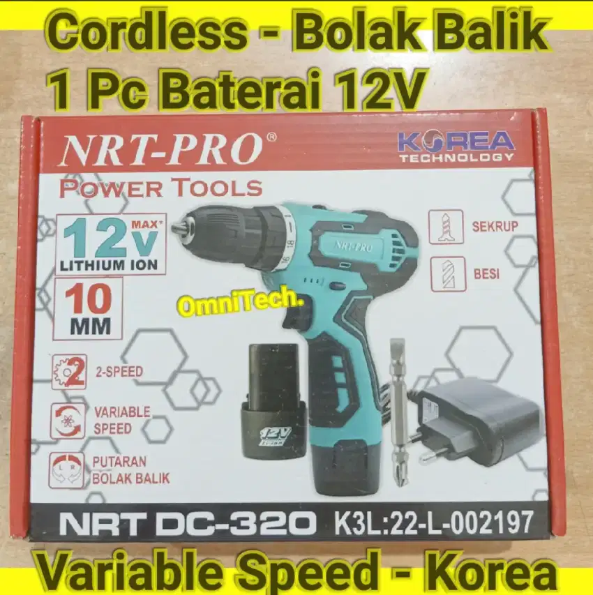 Mesin Bor Baterai Cordless Charger Besi Kayu DC 320 NRT PRO 12V Korea