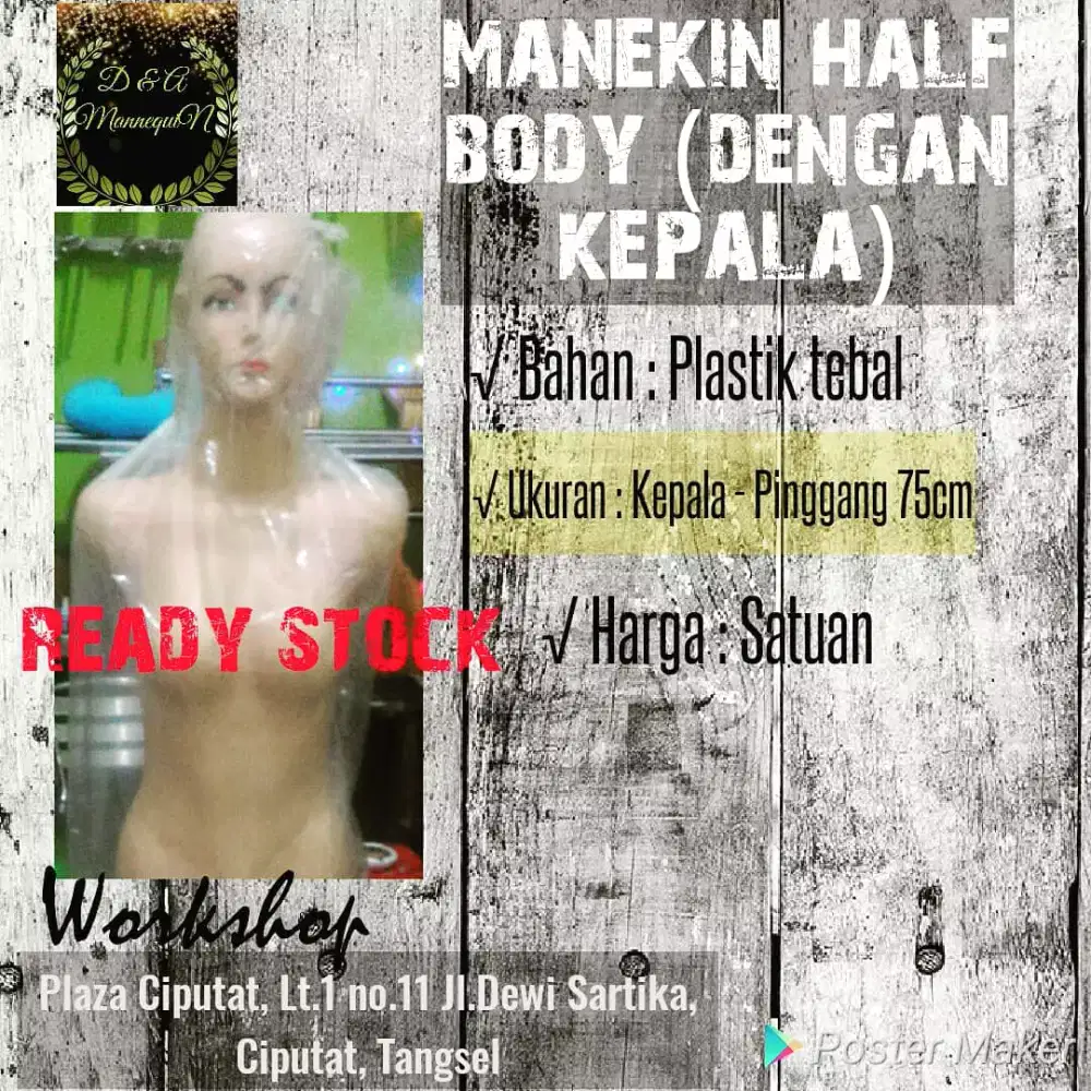 Manekin Half Body Cewek dengan Kepala