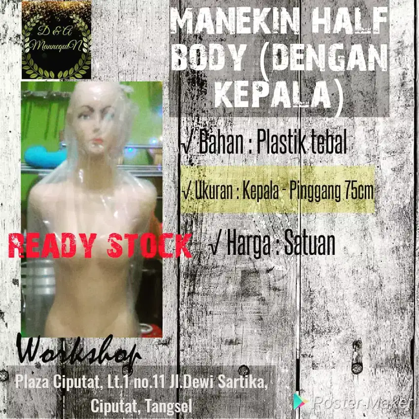 Manekin Half Body Cewek dengan Kepala