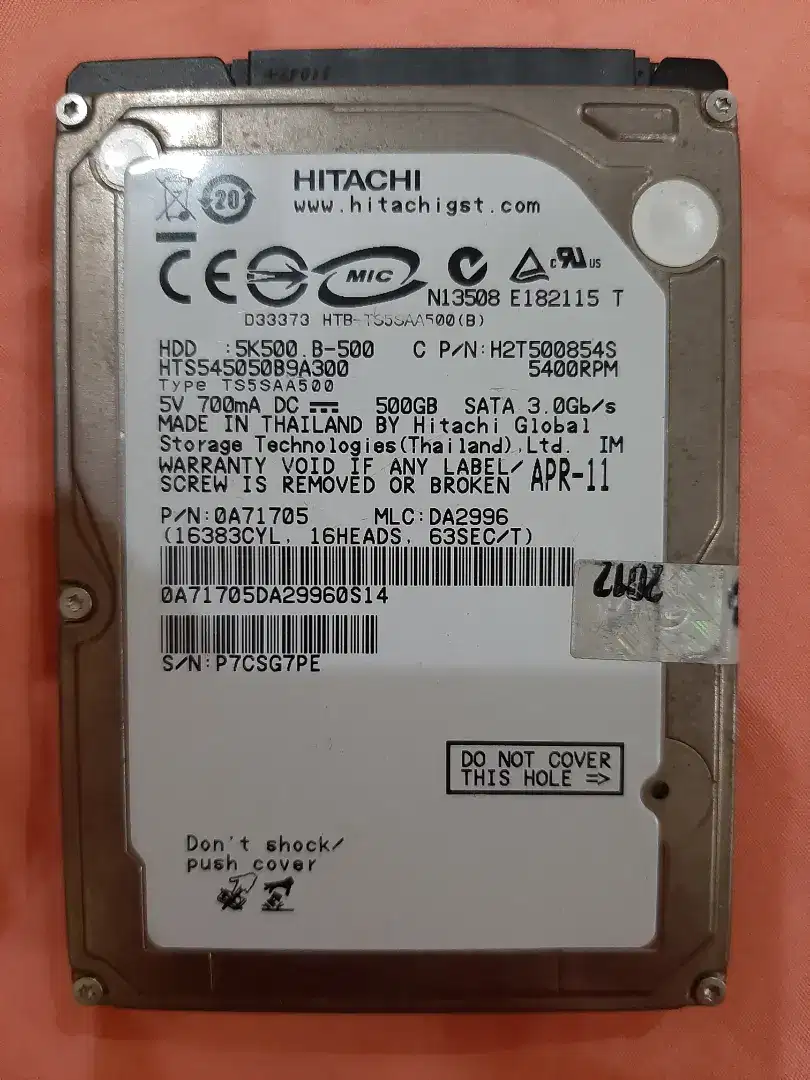 Hitachi HTS545050B9A300 500GB SATA 3.0 Gb/s 2.5 HDD