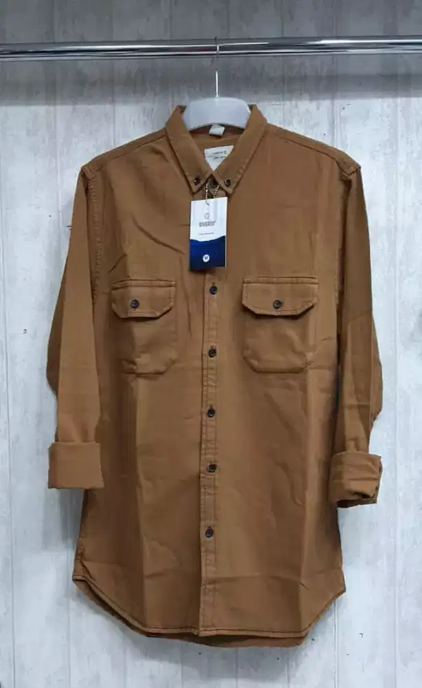 Kemeja Denim Riverdo Brown Two Pocket. COD Jakarta dan sekitarnya.