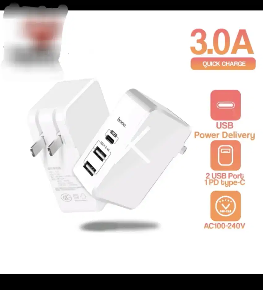 Charger hoco 40W 3A 3port PD usb super fast charging