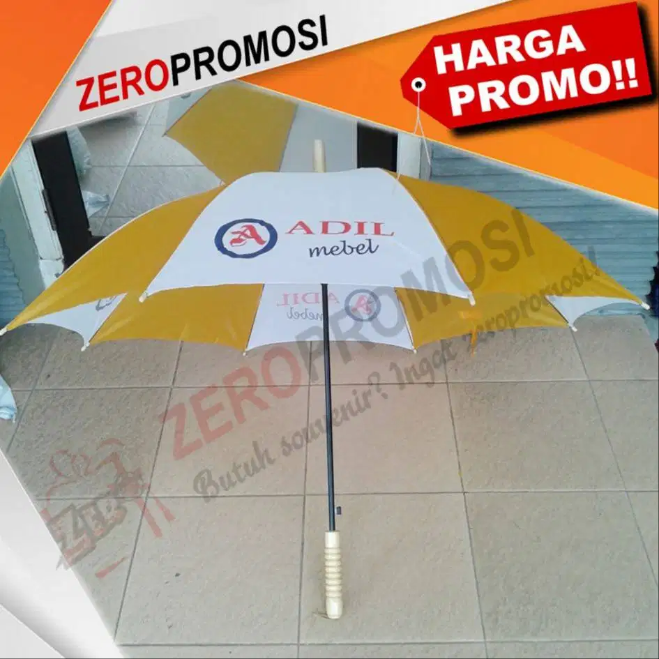 Payung golf gagang kayu sablon 1warna 4 sisi + sarung plastik