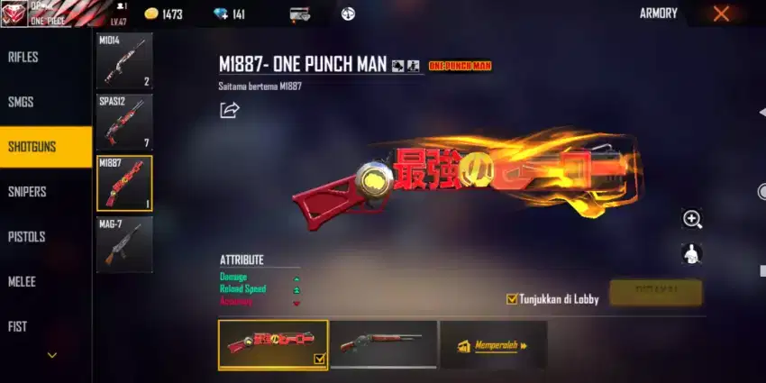 AKUN FREE FIRE MASTER SKIN SOTGUN 2 ONE PUCH MAN + BUNDLE BNYAK