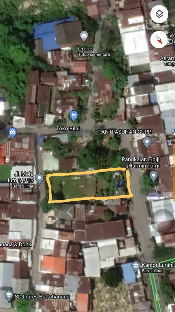 Dijual Tanah jalan korban 40.000 Jiwa Luas 945m²