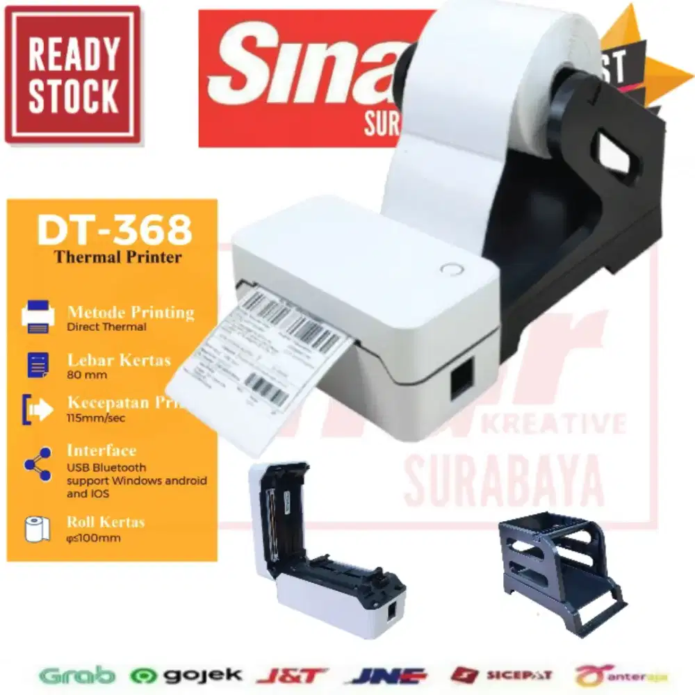 PRINTER BLUETOOTH LABEL 80MM DT368 CETAK RESI BARCODE GARANSI 1 TAHUN
