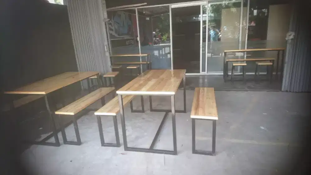 Meja kaffe satu set ranggaka besi hollow  atus kyu jati belanda mint