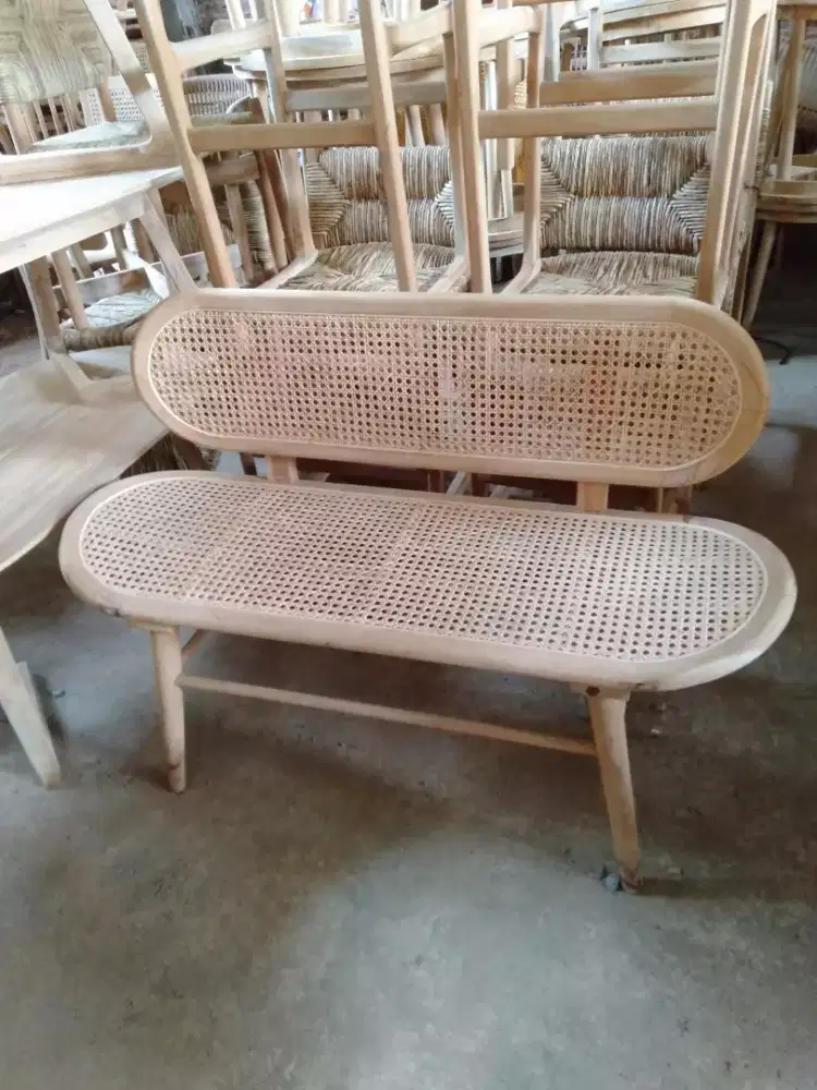 Bench klasik kayu jati mix anyaman rotan