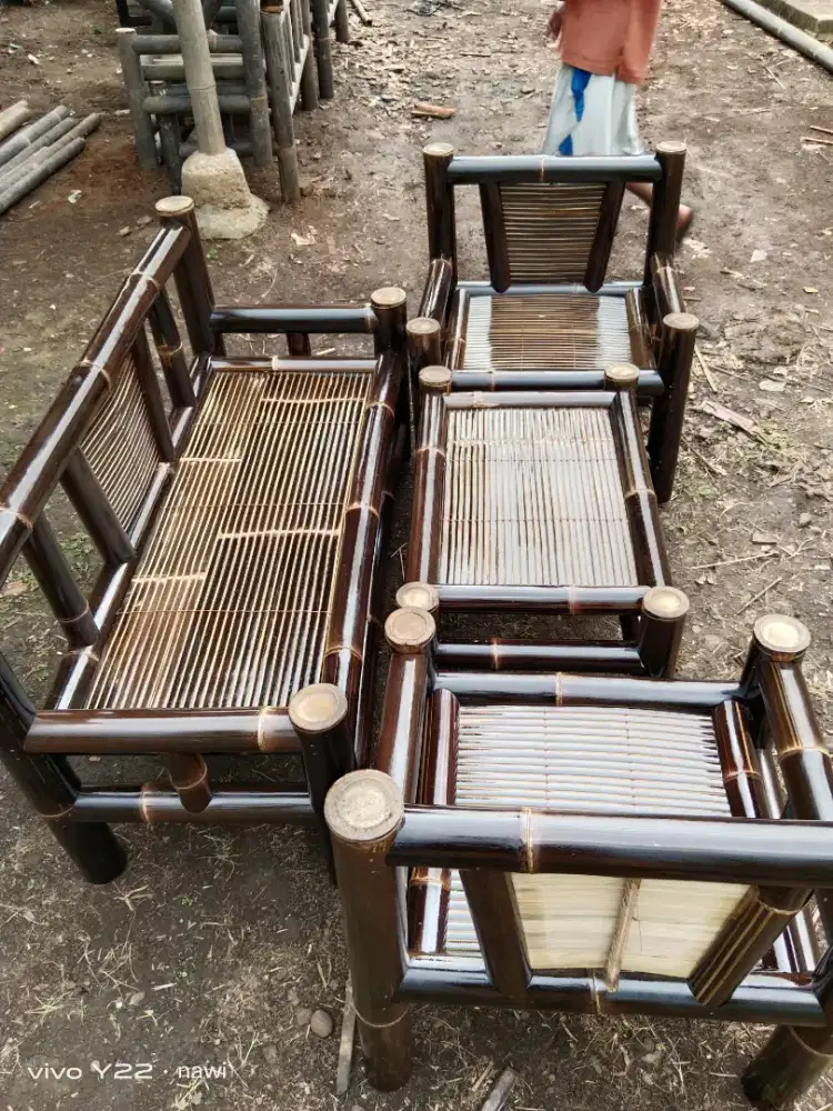 Kursi bambu dan bale bambu hitam asli cod bayar di tempat