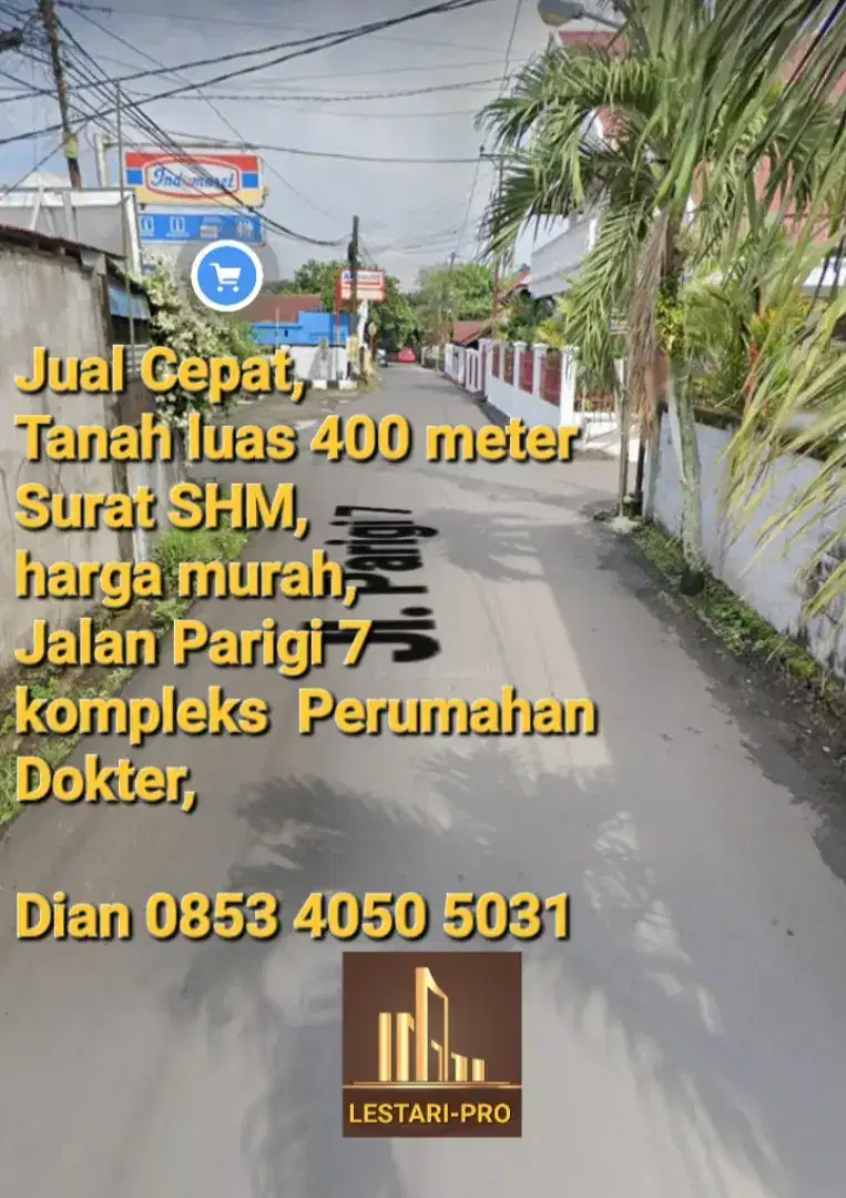 Tanah kompleks Perum Dokter parigi 7 luas 400 meter ,SHM, jual Cepat