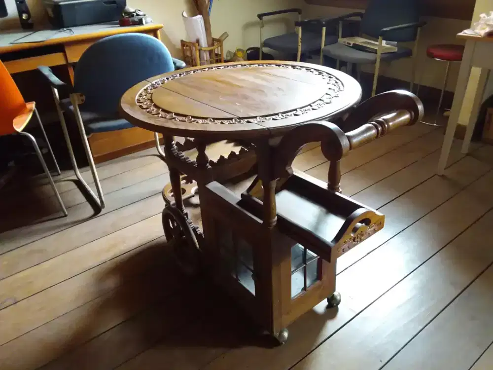 Meja troli kayu jati