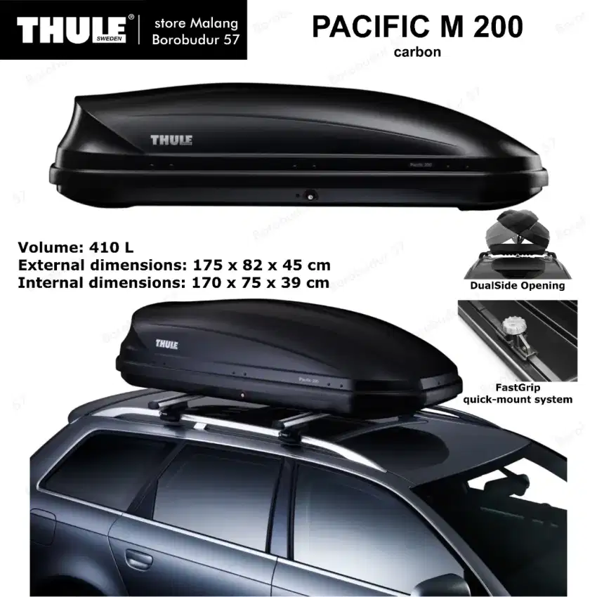 THULE PACIFIC 200 roof box carbon texture roofbox rack bagasi atas