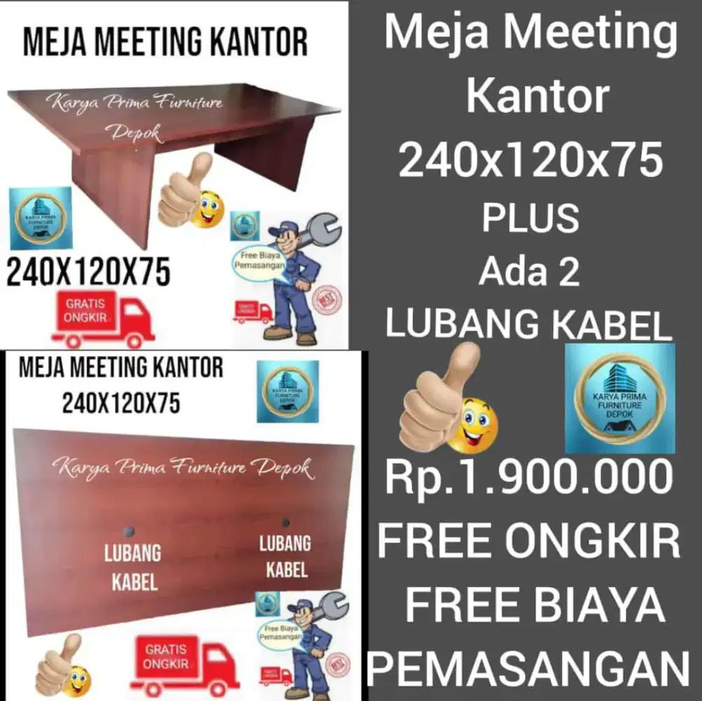 Meja Meeting Rapat cocok utk ruang kerja anda 240x120x75kuat awet baru