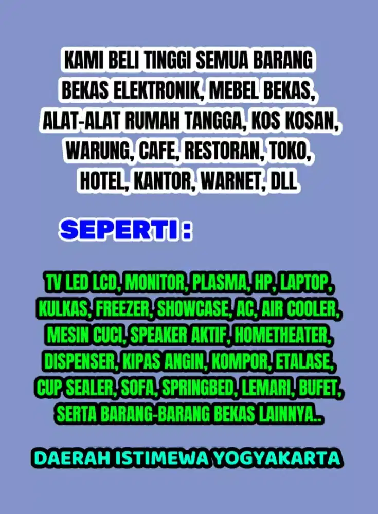KAMI BELI BARANG BEKAS ( TV KULKAS FREEZER SHOWCASE MESIN CUCI DLL )