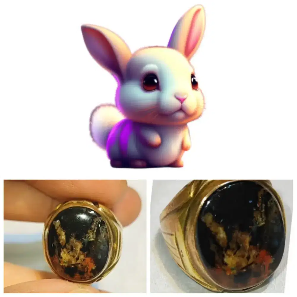 Cincin Garut Edong Natural Motif Gambar Kepala Kelinci Ring Kuningan