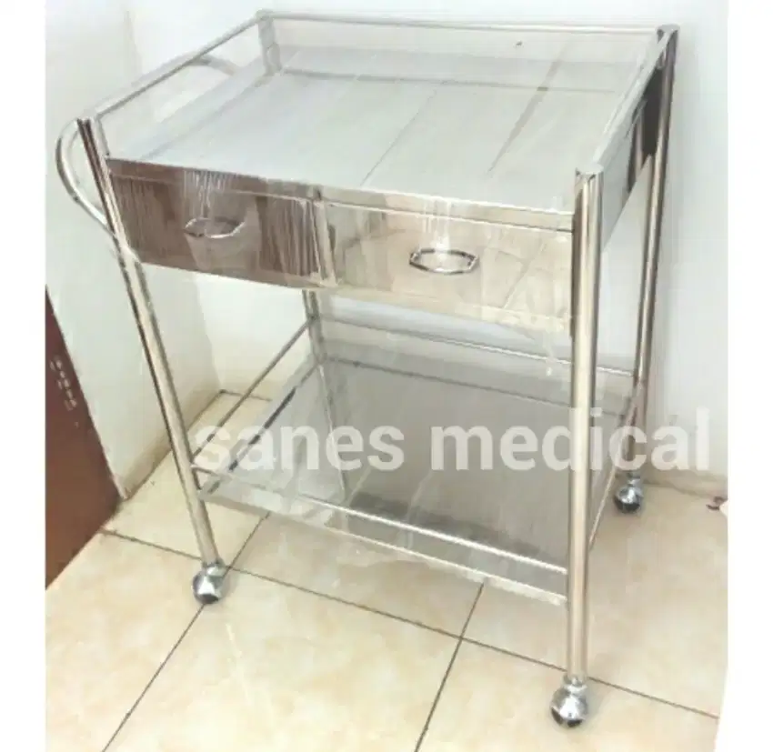 Meja Dorong Troli Makanan Laci Stainless Food Trolley Barang Makan