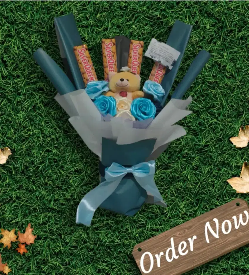 Buket bunga,boneka,coklat