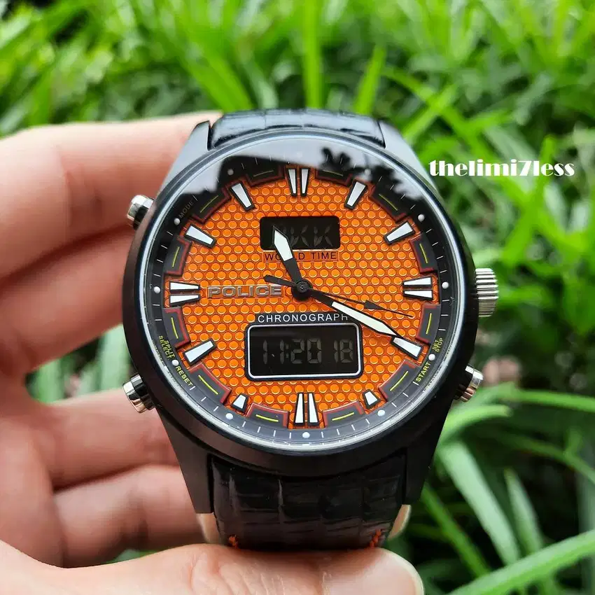 Jam tangan Police Timepieces anadigi quartz chronograph orange dial